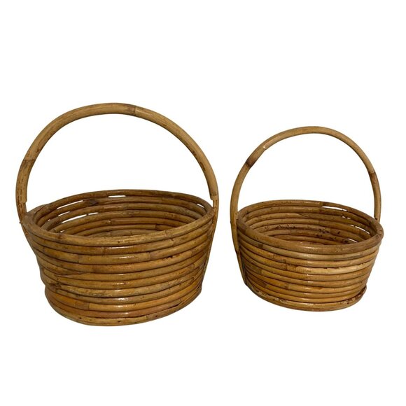 Vintage Woven Rattan Nesting Basket Set With Handles - Picture 5 of 10